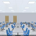 Commercial Kitchen Interior With Stainless Steel Worktables Shelves Windows And Ceiling Lights