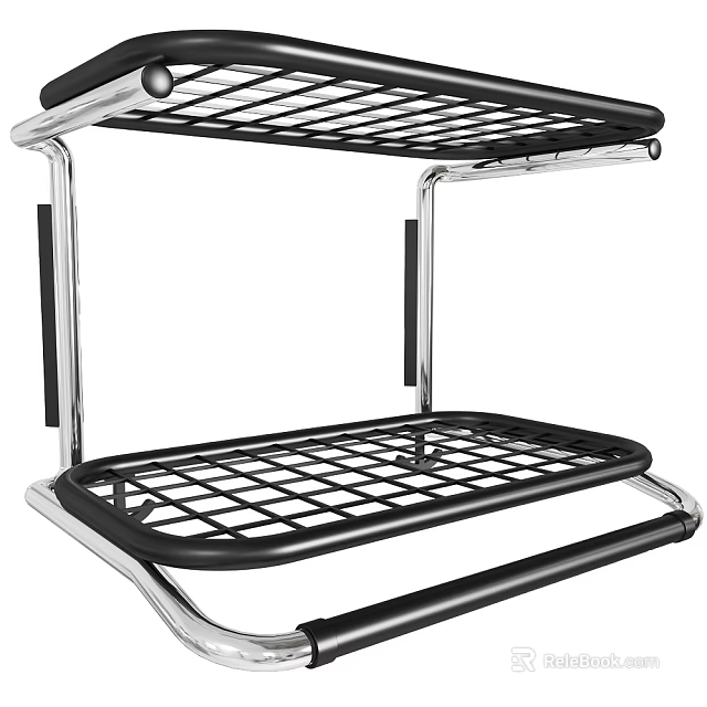 Two Tier Sofa Stool With Chrome Metal Frame And Black Grid Design Surface 3d model 