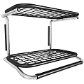 Two Tier Sofa Stool With Chrome Metal Frame And Black Grid Design Surface