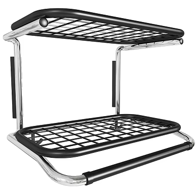 Two Tier Sofa Stool With Chrome Metal Frame And Black Grid Design Surface 3d model