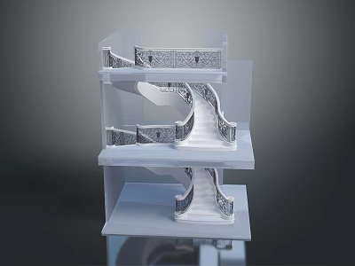 Modern Spiral Staircase Architectural Model With Three Levels And Decorative Railings 3d model