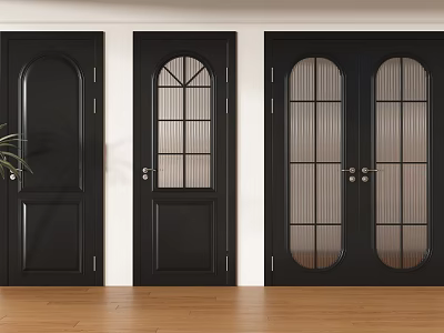 Modern Black Swing Doors With Various Designs Glass And Solid Panels 3d model