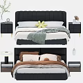 Modern Double Bed With Leather Headboard Pillows Blanket And Nightstand Decor 3d model