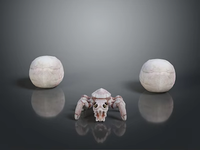 White Spheres And Spider Like Skeleton On Gray Background With Reflection 3d model