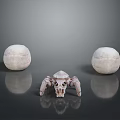 White Spheres And Spider Like Skeleton On Gray Background With Reflection