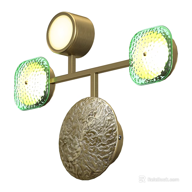 Elegant Wall Light With Brass Frame Green Glass Shades And Textured Decorative Base 3d model 