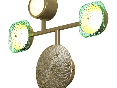 Elegant Wall Light With Brass Frame Green Glass Shades And Textured Decorative Base 3d model