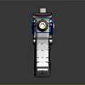 Advanced Futuristic Gun With Black Body Blue Glowing Lines Circular Light And Gold Accents
