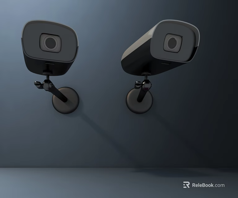 Projection Surveillance Cameras With Two Black Units Mounted On Wall For Security Monitoring 3d model 