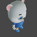 Cute White Cartoon Bear Character With Pink Ears Blue Eyes Blue Shirt And Brown Shorts