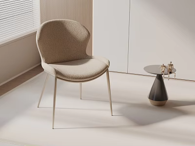 Modern Beige Accent Chair with Slim Metal Legs Near Small Side Table and Blinds 3d model