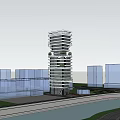 Modern High Rise Office Building With Unique Facade And Greenery In Urban City Skyline Setting