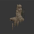 Wood Stone Artistic Structure with Stacked Stalactite Shapes and Hanging Details