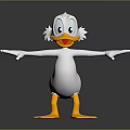 Cute Cartoon Duck With White Feathers Yellow Beak And Feet Arms Outstretched Friendly Gray Background
