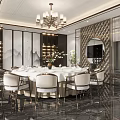 Luxurious Chinese Style Private Dining Room With Round Table White Chairs Marble Floor And Chandelier