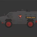 Armored Military Vehicle With Black Exterior Red Wheels POLISI Logo And Roof Equipment