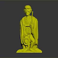 Detailed Wooden Carving Figure Of Elderly Man With Staff And Traditional Attire