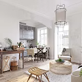 Modern Living Room Interior Design With Sofa Coffee Table Pendant Light Rug And Green Plant