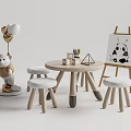 Kids Table with Stools Colorful Pencils Easel Teddy Bear and Balloon