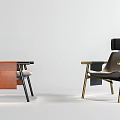 Two Modern Leisure Chairs Featuring Metal Armrests And Contrasting Upholstery Colors