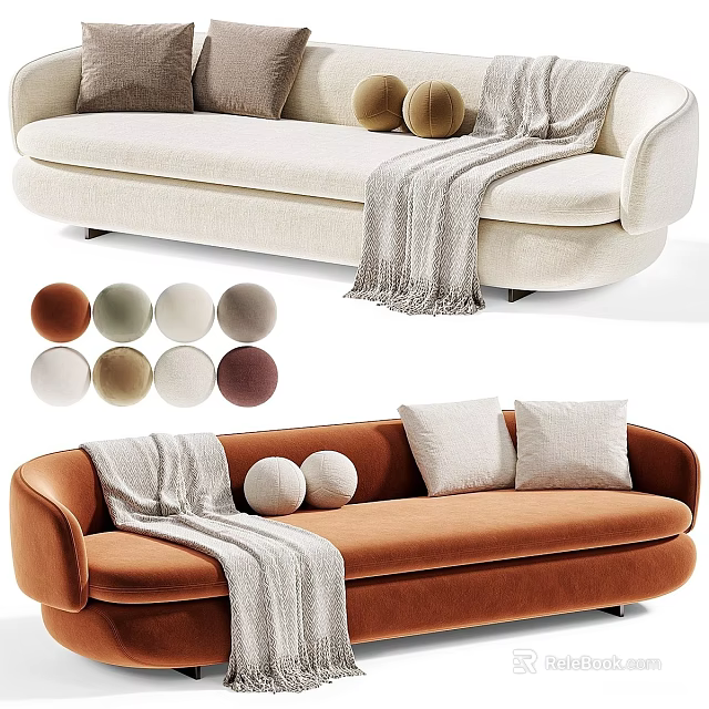 Modern Multi Seater Sofa With Throw Blanket Pillows And Various Color Options 3d model 