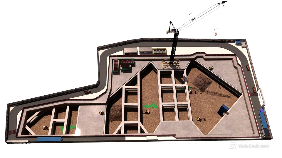 Road Infrastructure Under Construction With Crane Construction Site And Road Structure Lanes 3d model