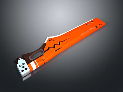 Orange Saw Weapon With Modern Black And White Decorative Design Metal Blade And Brown Handle 3d model