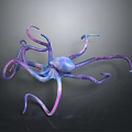 Colorful Octopus 3D Model With Stretched Purple And Blue Tentacles On Dark Background
