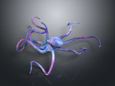 Colorful Octopus 3D Model With Stretched Purple And Blue Tentacles On Dark Background 3d model