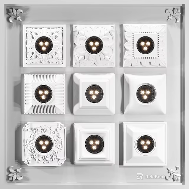 White Downlights And Spotlights With Various Decorative Patterns For Interior Lighting 3d model