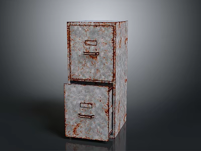 Rusty Gray Metal Filing Cabinet With Two Stacked Drawers For Office Furniture 3d model