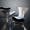 Modern Leisure Chairs With Silver Metal Design Black Cushions Reflective Surface