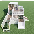 Modern Kids Playground Equipment with Slide Climbing Net and Wooden Elements on Grass