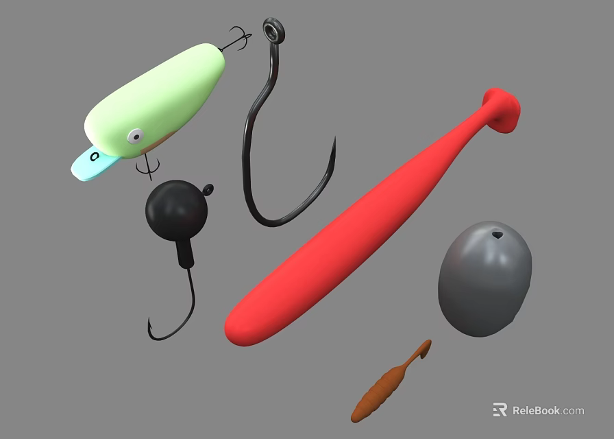 Assorted Fishing Tackle With Lures Hooks Soft Baits Sinkers And Bait 3d model 