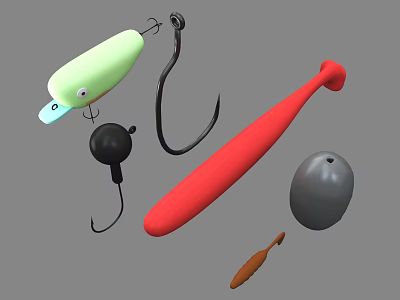 Assorted Fishing Tackle With Lures Hooks Soft Baits Sinkers And Bait 3d model