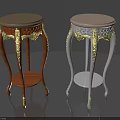 Ornate Decorative Stools With Carved Lattice Design Curved Legs Round Top In Brown White