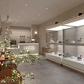 Modern Dessert Shop Exterior With Glass Facade LOGO Sign Wooden Stairs And Interior Lighting