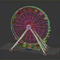 Star Ferry Ferris Wheel With Red Yellow Cabins White Supports Gray Platform