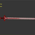 Long Blade Sword With Red And Silver Hilt On Black Smooth Surface With Reflection