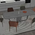 Modern Dining Table Set With Sleek Tabletop Beige And Blush Chairs Vase And Fruit Bowl