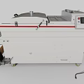 Industrial Conveyor Processing Machine With White Body Red Stripe Brown Belt Control Panel And Wheels 3d model