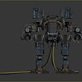 Blue Mecha Robot Character With Mechanical Armor Dual Guns And Yellow Cables