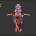 Elven Fantasy Character with White Hair Purple Skin in Red Gold Robe Standing Arms Outstretched