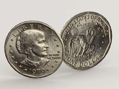 1979 United States One Dollar Coin With Liberty Head And Eagle Design 3d model