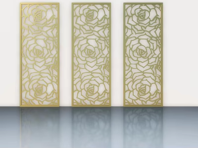 Golden Hinged Doors with Intricate Rose Laser Cut Patterns for Interior Design 3d model