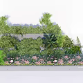 Decorative Concrete Flower Bed Planter With Green Plants And Pink Flowers Garden Landscape