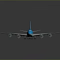 Blue and White Commercial Passenger Airplane With Four Engines And Shiny Exterior Design