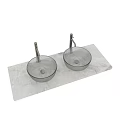 Elegant Diamond Textured Glass Washbasin With Modern Silver Faucet On Marble Countertop
