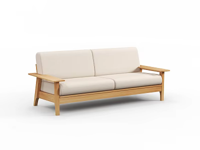 Modern Two Seater Sofa With Light Fabric Upholstery And Wooden Frame 3d model