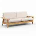Modern Two Seater Sofa With Light Fabric Upholstery And Wooden Frame